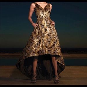 Calvin Klein high/low black and gold dress